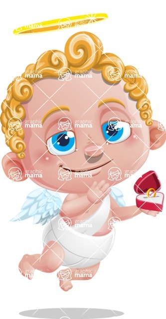 Cupid Cartoon Character - Cartoon Cupid with Engagement Ring